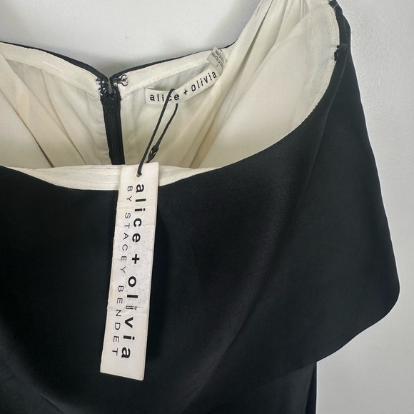 ALICE + OLIVIA Theda Strapless Hi Lo Mini Dress Ecru and Black Size 8 NEW - Picture 9 of 11